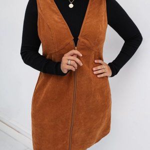 Plus Zipper Corduroy Vest Dress